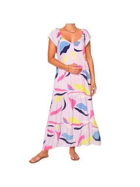 Ingrid & Isabel Maternity Medium Empire Waist Lavender Abstract Maxi Dress